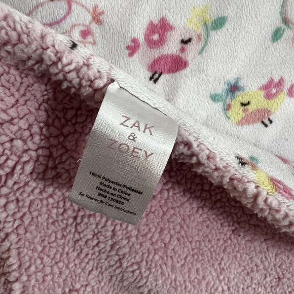 Zak & Zoey Baby Blanket Birds Flowers Pink Sherpa Plush Security Lovey 30"x37" - Picture 3 of 3